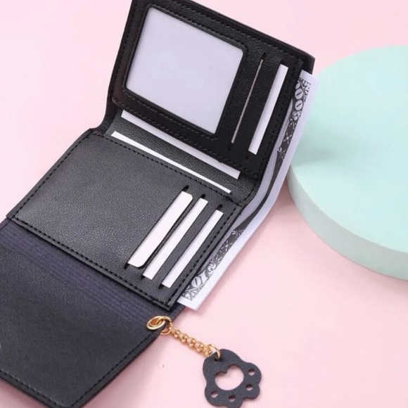 🌸Super Cute Cat/Kitten Wallet. Black w/ White Cat & Paw Charm - Picture 4 of 9